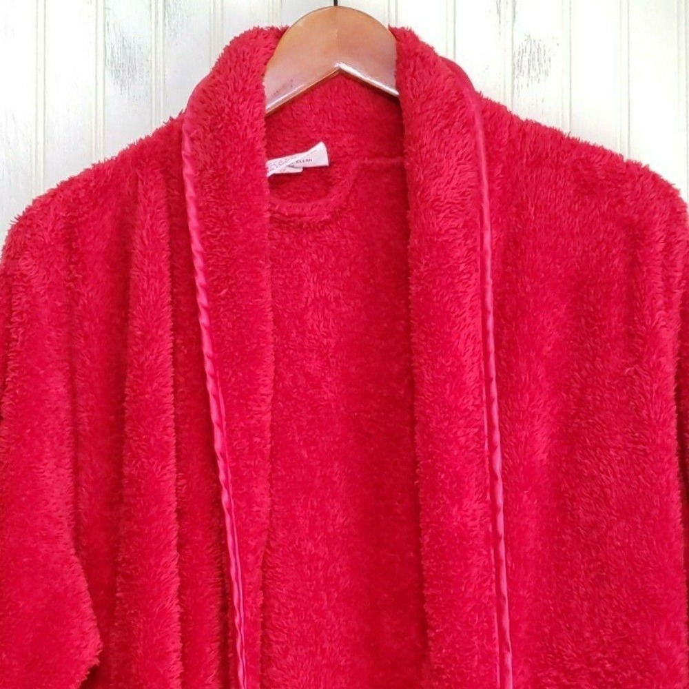 Bath & Body Works Robe Womens S/M Red Plush Fleece Belted Long Sleeve Pocket
